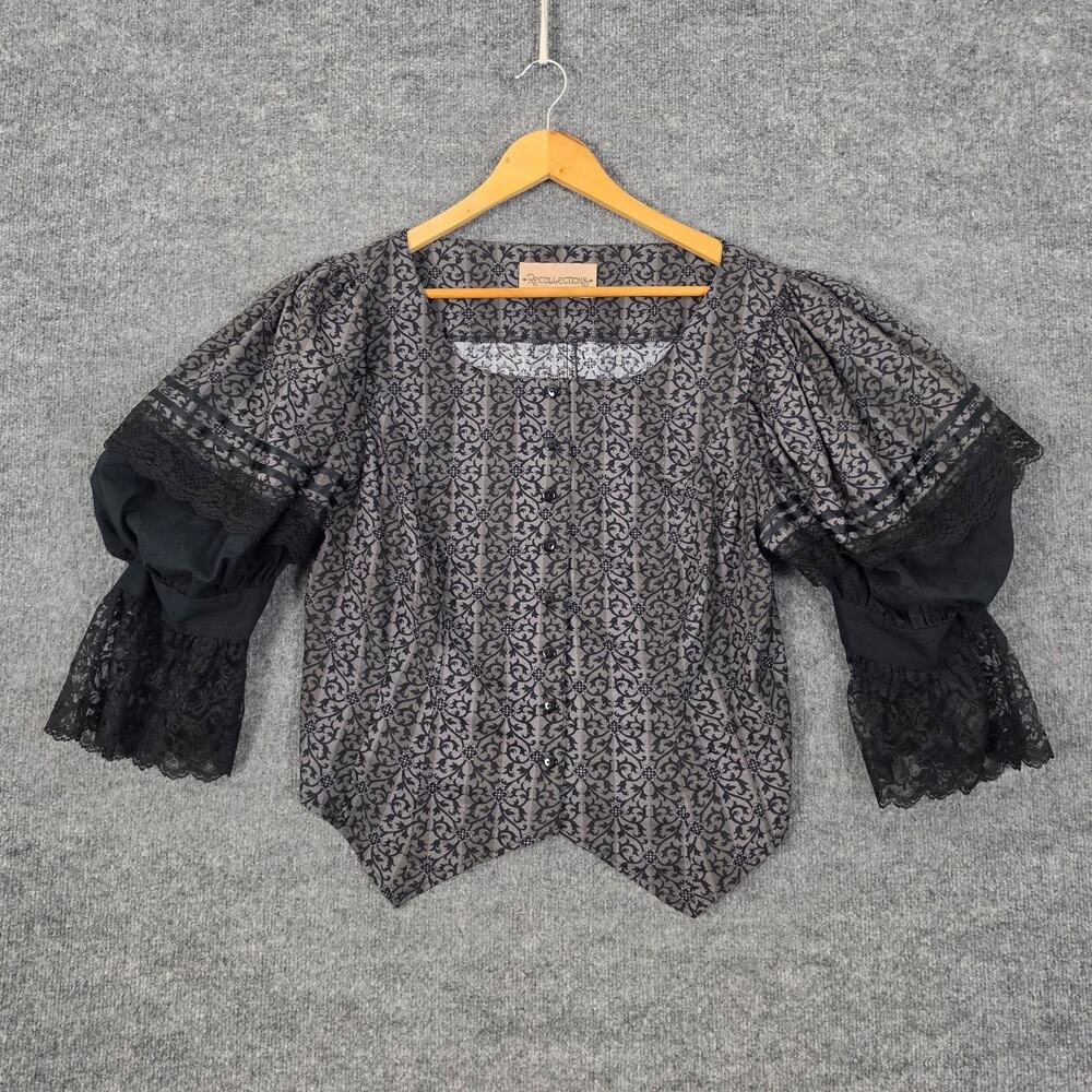 Recollections Blouse XL Edwardian Steampunk Victorian Gray Floral Lace Gothic